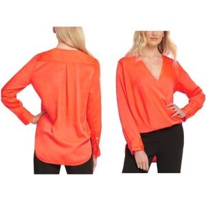 DKNY Women’s Wrap like Long Sleeve Blouse | Size XS Extra Small in Orange
